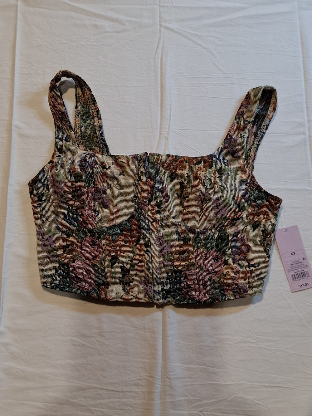 wild fable Tapestry Floral Crop Top - Pink, Green, Tan